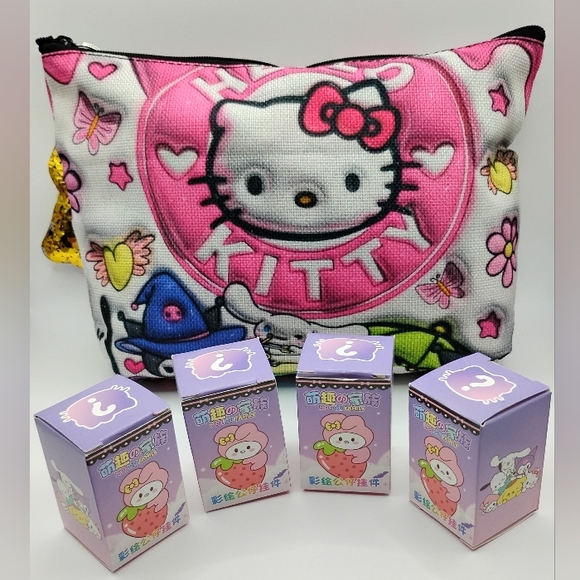 Hello Kitty Pouch&Sequin Keychain & 4 Hello Kitty&Friends Charms 9"L×7"H BNWOT - Picture 2 of 2